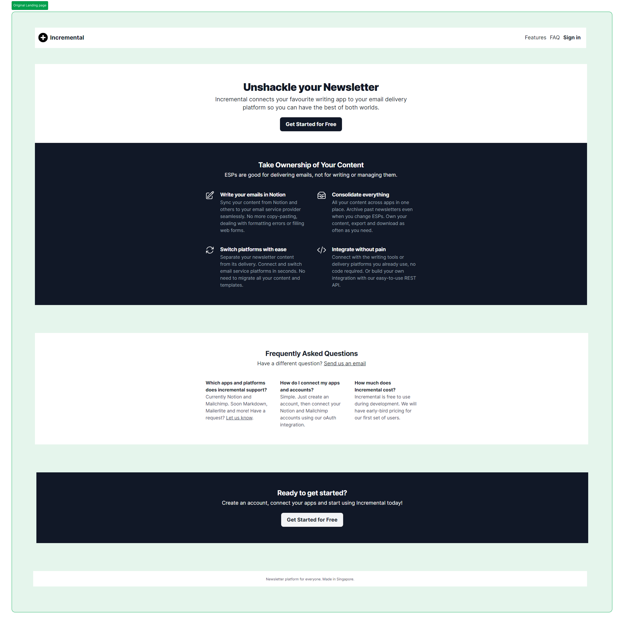Incremental — original landing page before redesign